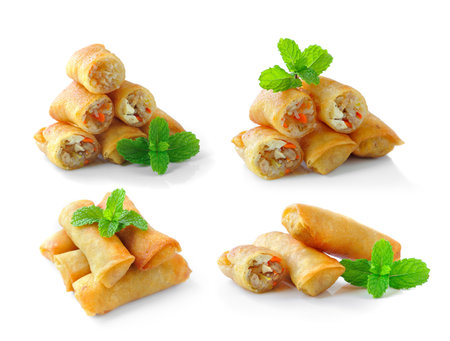 Fried Chinese Traditional Spring rolls food isolated on white background