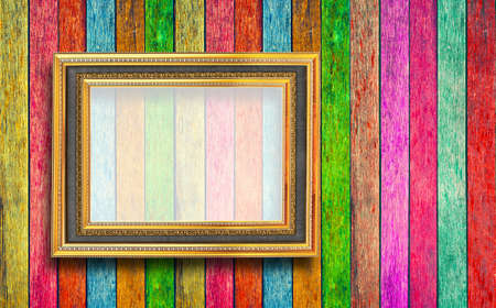 photo frame on Colorful wood textureの写真素材