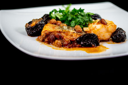 plate of sweet and sour cod on white plate