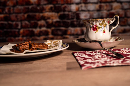 composition cup tea biscuits with sugar bowl