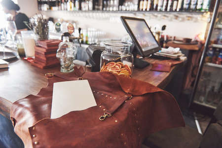 Brown leather apron protection for welderの写真素材