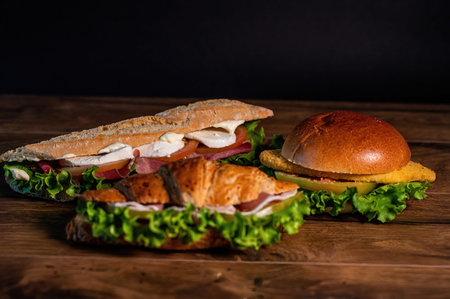 composition of sandwiches with salami and vegetables
