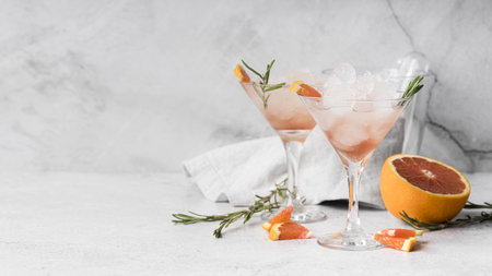 front view alcoholic beverage cocktail with grapefruit. Resolution and high quality beautiful photoの写真素材