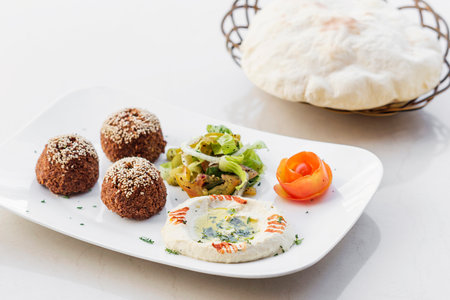 falafel hummus houmus starter snack middle eastern food mezze platterの写真素材