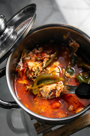 traditional spicy tomato vegetable and egg soup stew in madeira portugal