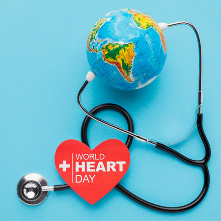 top view world heart day concept with globe. Resolution and high quality beautiful photoの写真素材