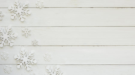 flat lay christmas decorative snowflakes on wooden board. Resolution and high quality beautiful...