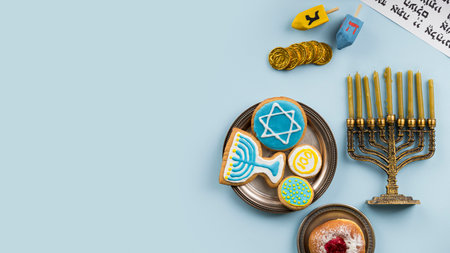 top view hanukkah concept with copy spaceの写真素材