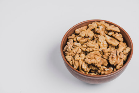 bowl walnuts whiteの写真素材