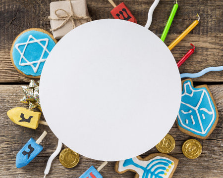 top view hanukkah concept with copy space. Resolution and high quality beautiful photoの写真素材