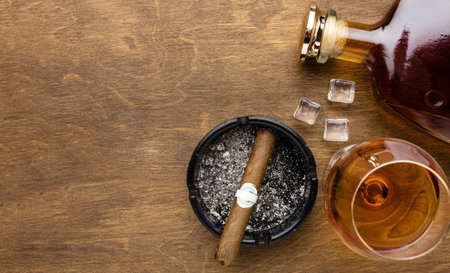 flat lay cognac cigar with copy space. Resolution and high quality beautiful photo