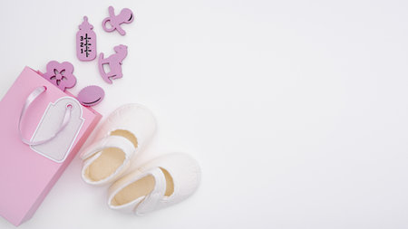 top view cute little baby girl accesories with copy space. Resolution and high quality beautiful photoの写真素材