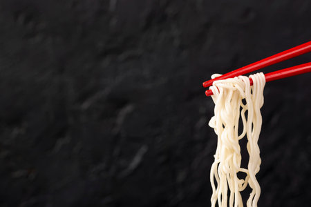 front view noodles chopsticks with copy space