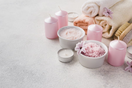 close up skincare spa candles with towel. Resolution and high quality beautiful photo