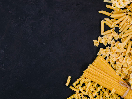 flat lay composition pasta with copyspaceの写真素材