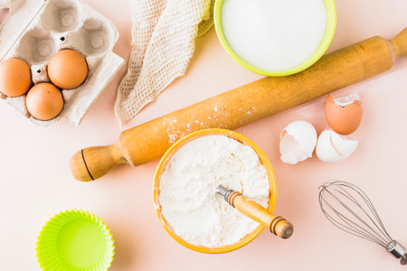high angle view ingredients baking cake