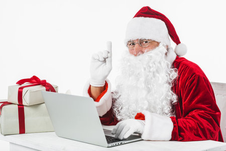 santa claus glasses showing pointing finger. Resolution and high quality beautiful photoの写真素材