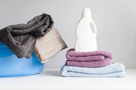 front view pile towels with laundry softener. Resolution and high quality beautiful photo