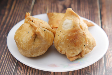 detail shot of a indian food singara on plate .の写真素材