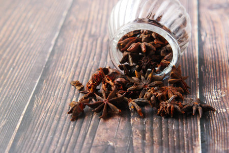 star anise fruit 0n table close pu .の写真素材