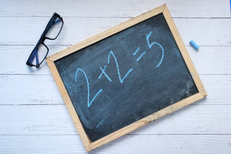 Mistake in math formula on chalkboard, education concep