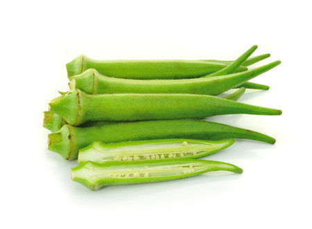 Okras on white backgroundの写真素材