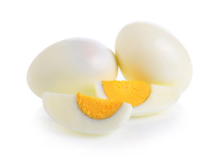 boiled egg isolated on white backgroundの写真素材