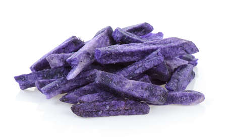 fried taro chips, Taro snacks isolated on white backgroundの写真素材