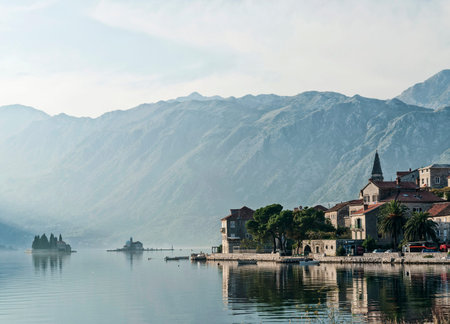 perast traditional balkan village mountain landscape by kotor bay in montenegro