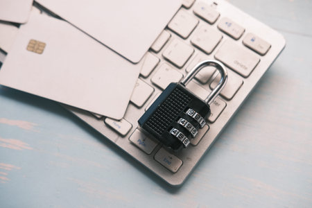 internet safety concept with padlocked on computer keyboard.
