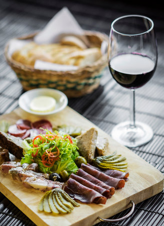 organic smoked french charcuterie meats and pate tapas snack platter setの写真素材