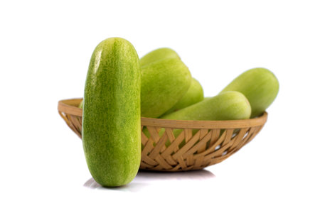 Fresh cucumbers isolated on white backgroundの写真素材