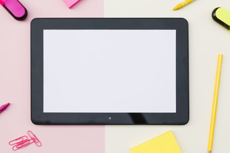 tablet with cute stationery. Resolution and high quality beautiful photo