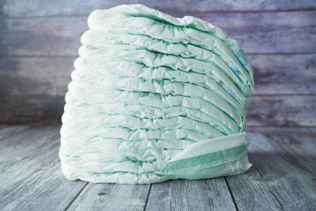 stack of baby diaper on tableの写真素材