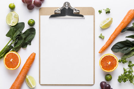 top view blank menu with spinach carrots. Resolution and high quality beautiful photoの写真素材