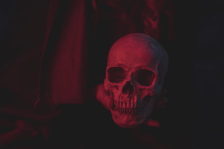 red light cement skull design halloween . Resolution and high quality beautiful photoの写真素材