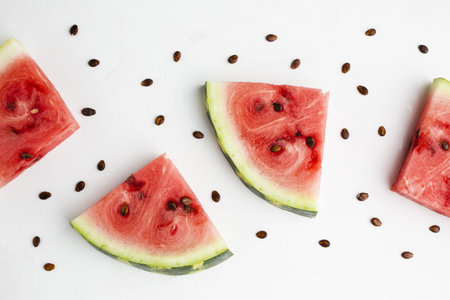 flat lay sliced watermelon arrangement with copy space. Resolution and high quality beautiful photo