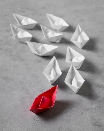 high angle boss s day arrangement with paper boats