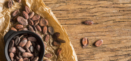 flat lay cocoa beans pot. Resolution and high quality beautiful photoの写真素材