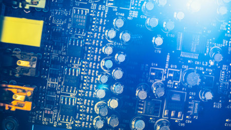close up technological pieces background