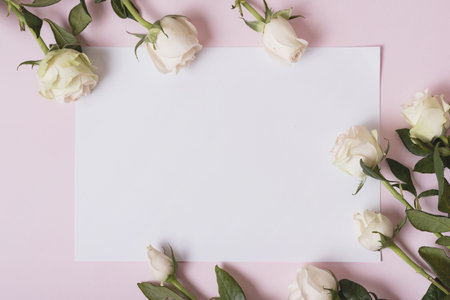 beautiful roses blank paper against pink background. Resolution and high quality beautiful photo