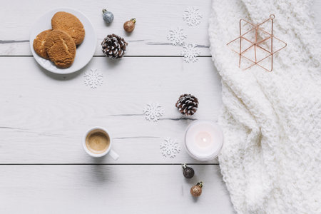 christmas composition cookies with candle. Resolution and high quality beautiful photoの写真素材