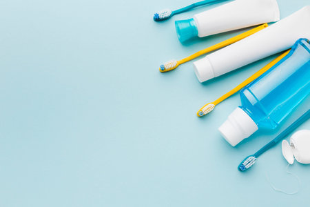 dental hygiene items copy space