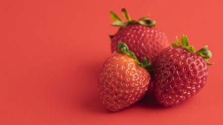 front view three strawberries with copy space. High quality beautiful photo concept