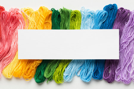 colorful thread arrangement flat lay