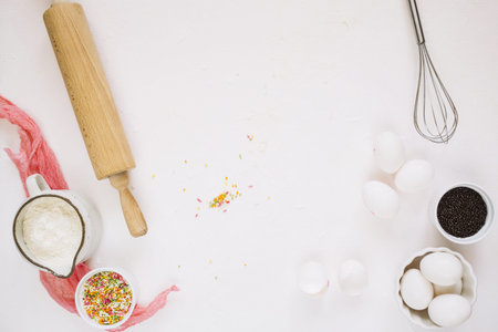 cooking ingredients near whisk rolling pin. High quality and resolution beautiful photo concept