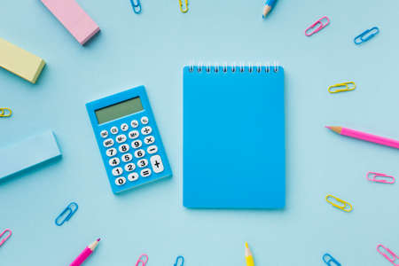 blank notepad calculator top viewの写真素材