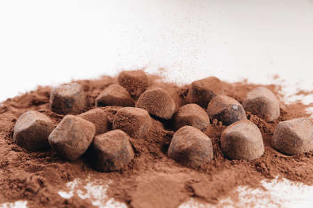 chocolate truffles with cocoa powderの写真素材