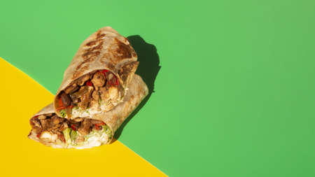 high angle arrangement with burrito and copy space. High quality and resolution beautiful photo conceptの写真素材