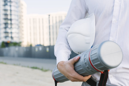 close up man with helmet outdoors. High quality and resolution beautiful photo conceptの写真素材